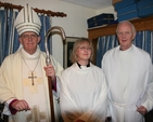 Pictured before her ordination to the Priesthood in St Brigid's Church, Stillorgan is the Revd Ruth Elmes (centre) with her father, the Venerable Donald Keegan (right) and the Archbishop of Dublin, the Most Revd Dr John Neill.