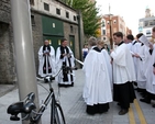 The newly reopened Smithfield entrance to St Michan’s Church is dedicated by the Vicar of the Christ Church Cathedral Group of Parishes, Archdeacon David Pierpoint and Curate, Revd David McDonnell.