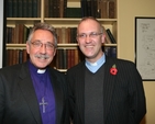 Pictured following his lecture in the Church of Ireland Theological Institute is the Bishop of Limerick and Killaloe, the Rt Revd Trevor Williams (left) with the Director of the Institute, the Revd Dr Maurice Elliott. Bishop Williams spoke on reconciliation and the Hard Gospel programme in the Church of Ireland.