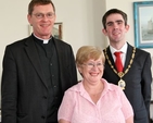 Canon Mark Gardner, the deputy Lord Mayor of Dublin, Padraig McLoughlin, and the manager of Damer Court, Enid Richardson, at Damer Court’s open day. 