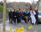 The Ecumenical Way of the Cross proceeds into Enniskerry Village en route from St Mary’s Church to St Patrick’s Church, Powerscourt. 