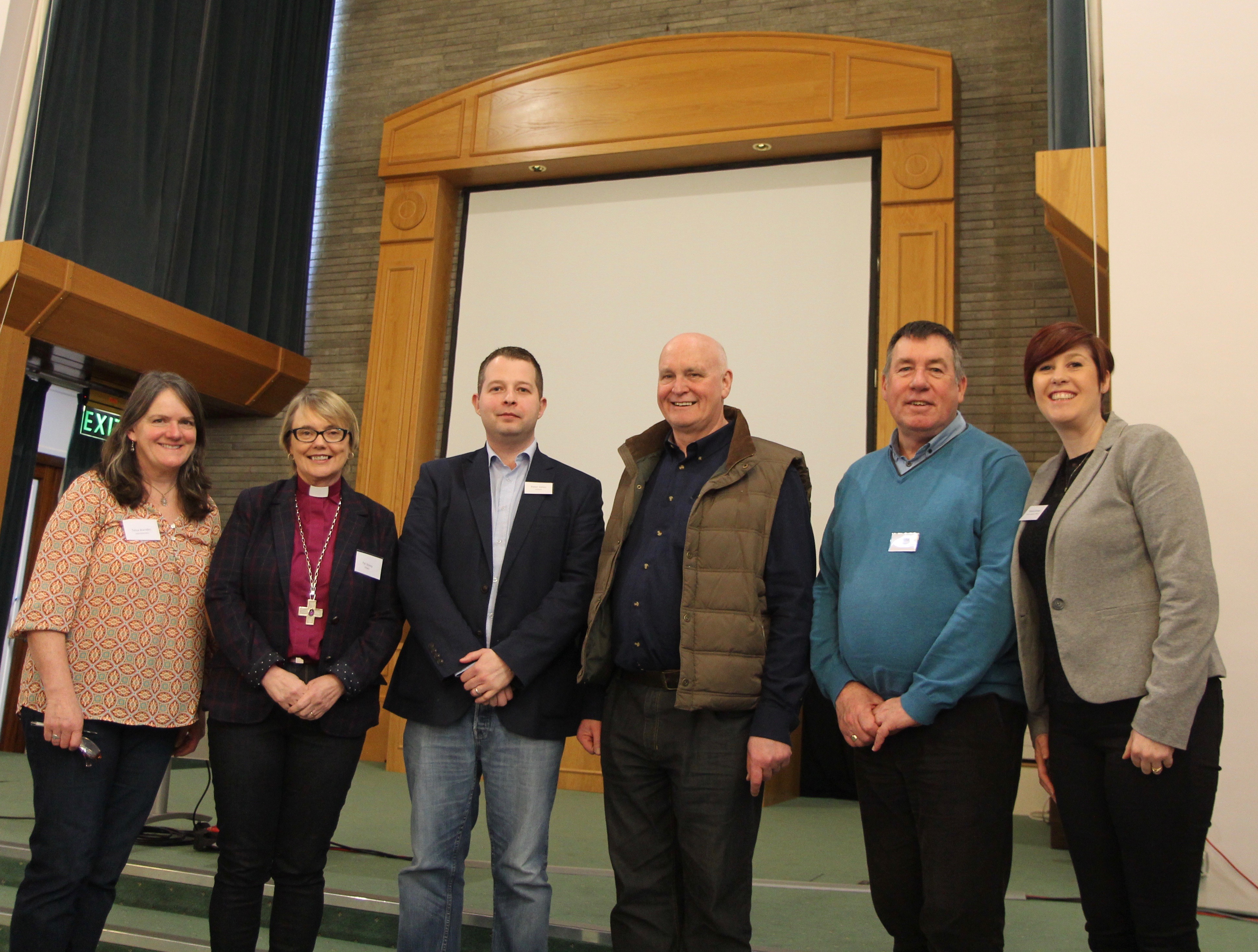The conference committee Tessa Marsden, Bishop Pat Storey, Peter Jones, Paul Hoey, Ian Coffey (facilitator) and Nicola Browne at the Church of Ireland Parish Development Conference.