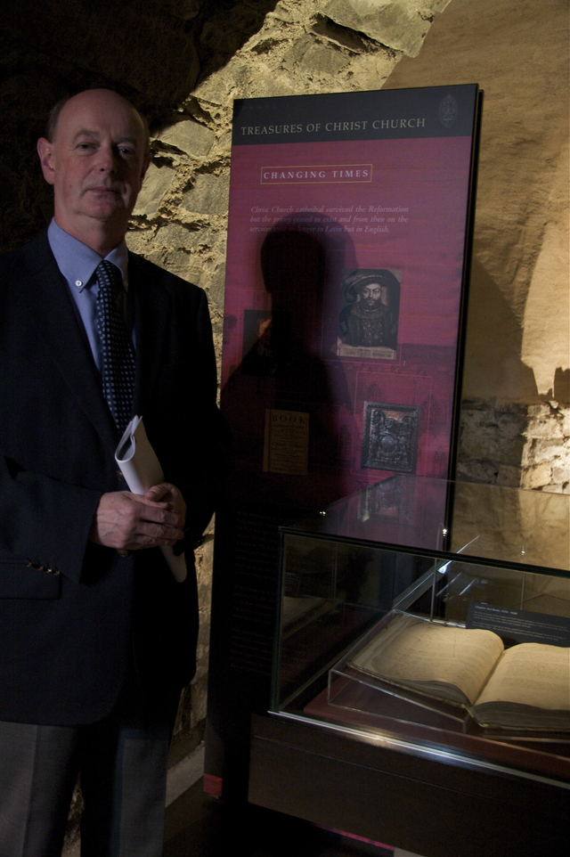 Librarian and Archivist, Dr Raymond Refaussé, pictured at the guided tour of Cathedral manuscripts as part of Christ Church's Heritage Week.