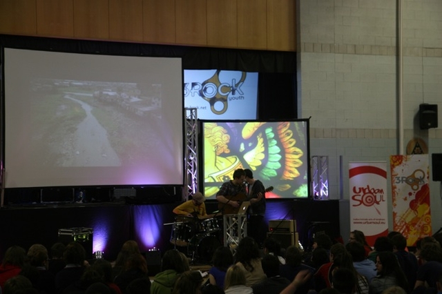 The Rend Collective playing at 3 Rock youth's Advance Day for young people in Taney Parish Centre.