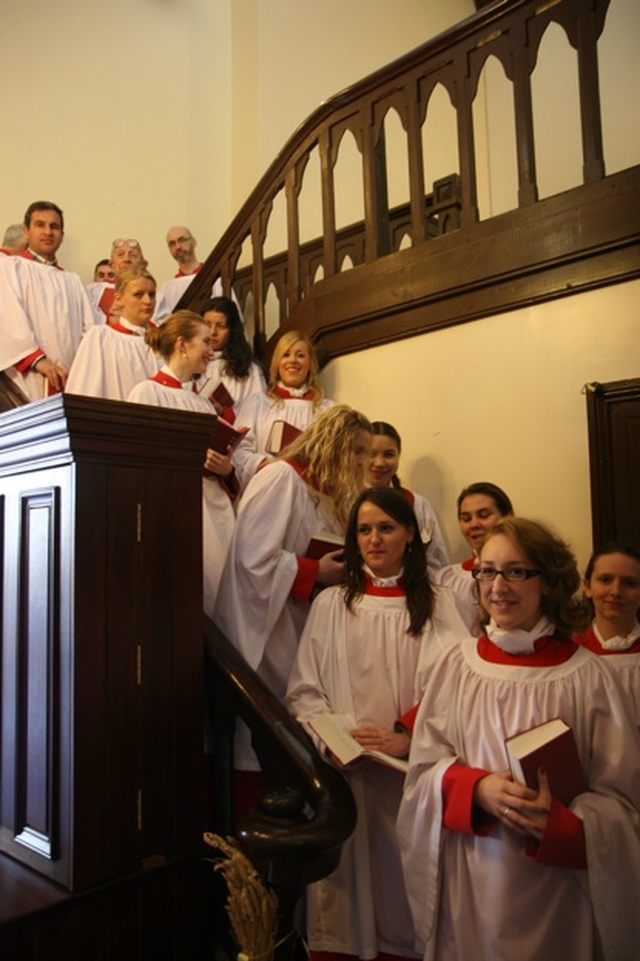 The Choir of St Ann's, Dawson Street getting ready to go at the harvest thanksgiving service and dedication of gifts. The service also marked the official re-opening of the Church following several months of refurbishment.