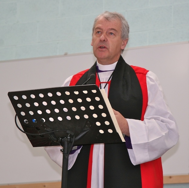 The Most Revd Dr Michael Jackson, Archbishop of Dublin and Bishop of Glendalough, addressing the West Glendalough Childrens' Festival in St Laurence's GAA Centre, Narraghmore. 