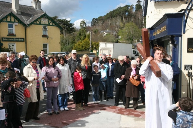 During one of the stops at the Ecumenical Procession of the Cross in Enniskerry from St Mary's RC Church to St Patrick's Church of Ireland Church.