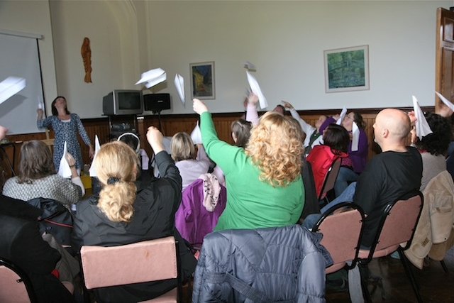 Praying through paper planes at the 'Creative Prayer' seminar at the Building Blocks Conference, All Hallows College.