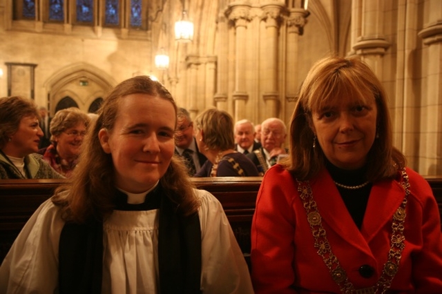 The Lord Mayor of Dublin, Cllr Emer Costello with her Chaplain, the Revd Elaine Dunne at the 61st Annual Thanksgiving Service for the Gift of Sport in Christ Church Cathedral, Dublin.