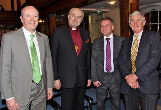 Andrew McNeile of the Diocesan Growth Forum; the Bishop of London, the Rt Revd Richard Chartres; Scott Hayes of Ecclesiastical; and Geoffrey Perrin of the Diocesan Growth Forum are pictured in St Catherine’s Church, Thomas Street, where the Bishop addressed lay members of Dublin and Glendalough on developments in the Diocese of London
