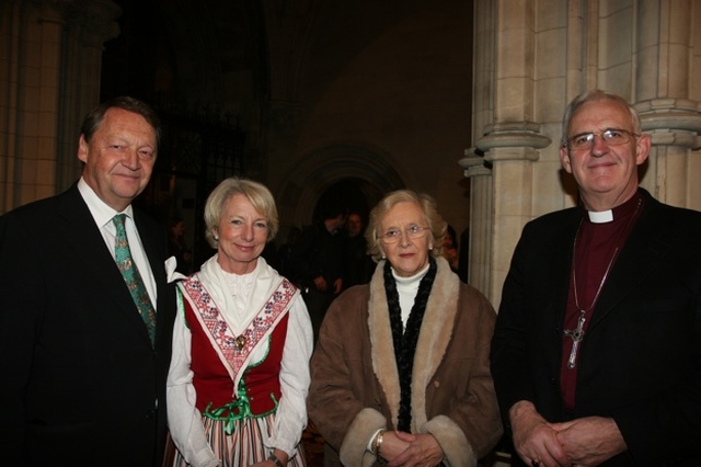 Pictured at the Sankta Lucia celebration in Christ Church Cathedral performed by  Adolf Fredrik's Youth Choir, Stockholm are (left to right) HE Claes Ljungdahl, Ambassador of Sweden and his wife Gunilla, Betty Neill and the Archbishop of Dublin, the Most Revd Dr John Neill.