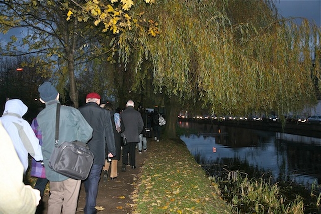 The Advent Walk of Light, an inter-church journey organised by the Dublin Council of Churches, passes by the river in Rathmines.