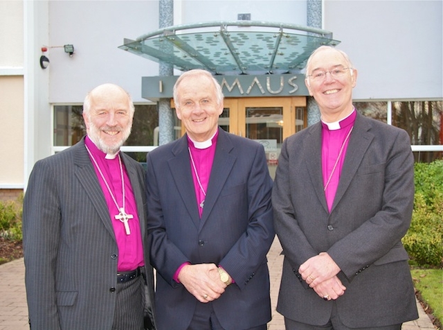The Most Revd David Chillingworth, Primus of the Scottish Episcopal Church; the Most Revd Barry Morgan, Archbishop of Wales; and the Most Revd Alan Harper, Primate of All Ireland and Archbishop of Armagh, pictured at 18th Primates’ Meeting of the Anglican Communion, Emmaus Retreat and Conference Centre, Swords, Co Dublin. 