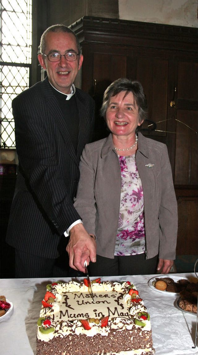 Dean of Christ Church, the Very Revd Dermot Dunne and Mothers’ Union All Ireland president, Ruth Mercer, cut the cake at the inaugural Mums in May tea party in Christ Church Cathedral. 