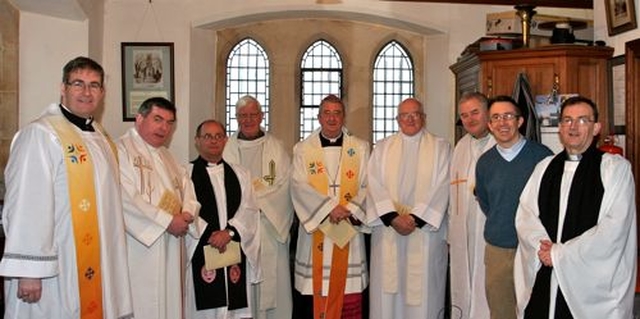 Local Church leaders with the Roman Catholic Archbihsop of Dublin, the Most Revd Dr Diarmuid Martin and his master of ceremonies, Fr Damien McNeice, in St Saviour’s Church of Ireland Church in Arklow for an ecumenical service to mark the Week of Prayer for Christian Unity. 