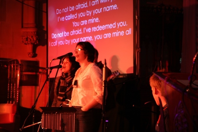 Vocalists from the Group Emmaus on stage at Essential at Easter in Christ Church, Bray.