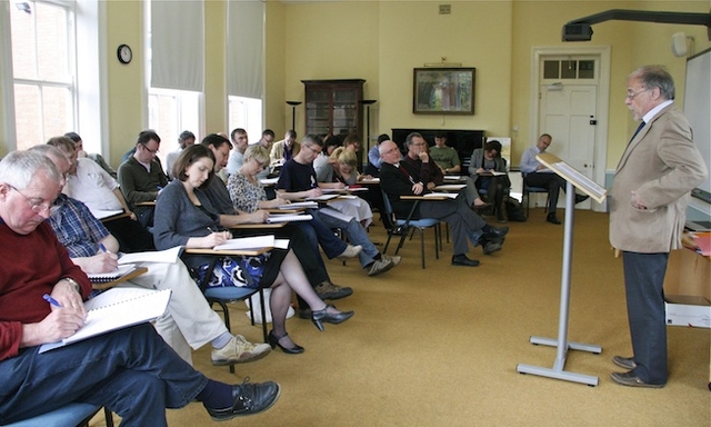 Dr Richard Bauckham speaking on the third day of the 'Atonement as Gift' Integrative Seminar in the Church of Ireland Theological Institute. Dr Bauckham's address was on the subject of 'The Cross and Human Suffering'.