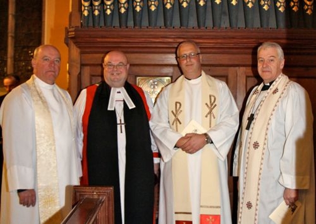 Archdeacon Ricky Rountree, Bishop Paul Colton (preacher), the Revd Stephen Neill and Archbishop Michael Jackson in Christ Church, Celbridge, at the institution of Mr Neill as the new Rector of Celbridge and Straffan with Newcastle–Lyons. 