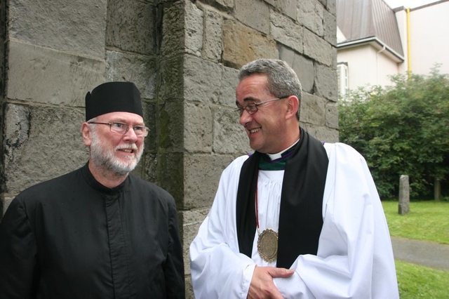 Pictured at the law service in St Michan's are the Very Revd Dermot Dunne, Dean of Christ Church (right) with Fr Godfrey O'Donnell of the Romanian Orthodox Church, who gave the address.