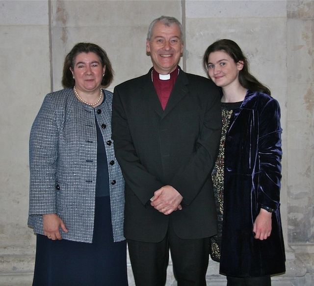 Inez Jackson, the Most Revd Dr Michael Jackson, Archbishop of Dublin and Bishop of Glendalough, and Camilla Jackson at the reception in Dublin City Hall following Archbishop Jackson's enthronement in Christ Church Cathedral.