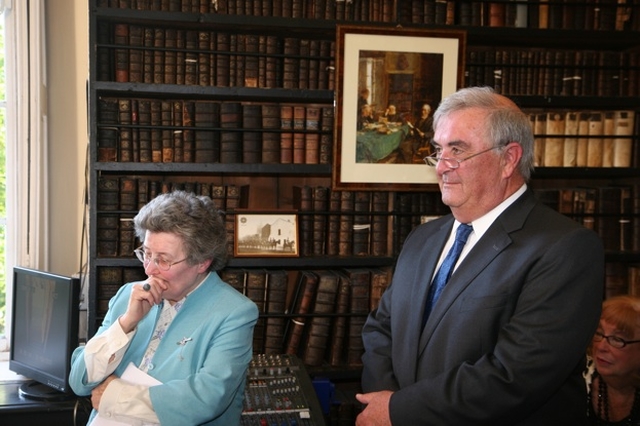 Pictured is the Chief Justice, the Hon Justice John Murray with Muriel McCarthy, Librarian of Marsh's Library at the launch of Hippocrates Revived, an exhibition in the library.