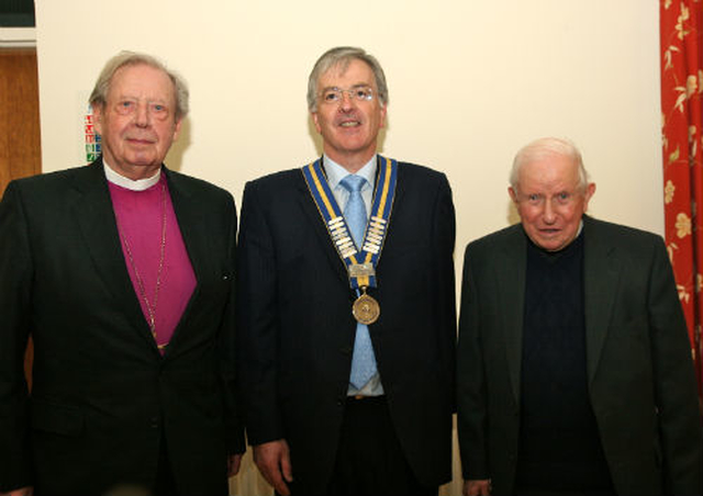 Boys Brigade honorary chaplain, Bishop Samuel Poyntz who gave the address at the Stedfast Association’s New Year Bible Class with president of the Stedfast Association, Richard Ensor and Mageough chaplain, the Ven Bill Heney.