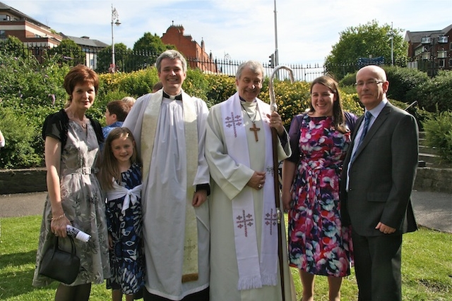 The Revd Paul Arbuthnot (Glenageary), pictured with the Most Revd Dr Michael Jackson, Archbishop of Dublin and Bishop of Glendalough, and family members following his ordination as a priest in Christ Church Cathedral, Dublin.