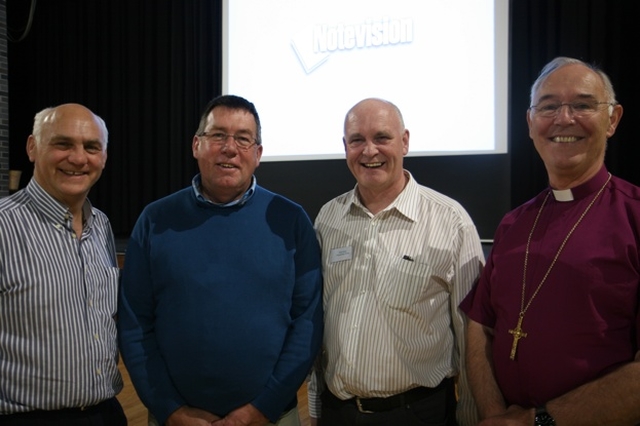 Present at the Church 21 Conference in Drumcondra are (left to right) the Rt Revd Ken Clarke, Bishop of Kilmore, Elphin and Ardagh, the Revd Ian Coffey, Director of Leadership Training at Moorlands College, Dorset who was the keynote speaker at the Conference, the Revd Paul Hoey, Chairman of the Church 21 Working Group and the Most Revd Alan Harper, Archbishop of Armagh.