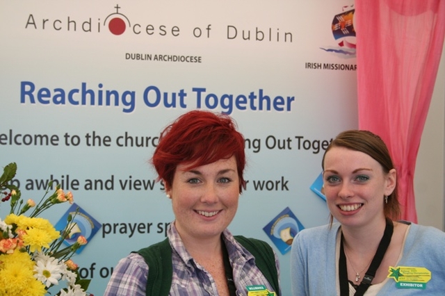 Pictured at the stand at the National Ploughing Championships being jointly run by the Church of Ireland Diocese of Dublin and Glendalough, the Roman Catholic Diocese of Dublin and the Irish Missionary Union are (left to right) Susie Keane and Heather Hanbridge of 3 Rock youth.