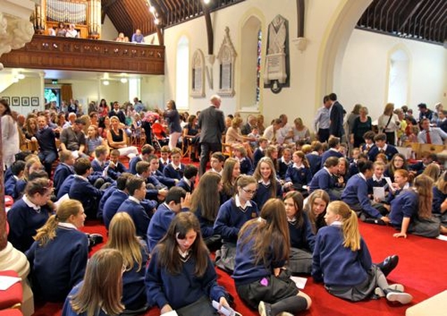 First year students of Temple Carrig School in St Patrick’s Church, Greystones, for the Service of Dedication of the new secondary school. 
