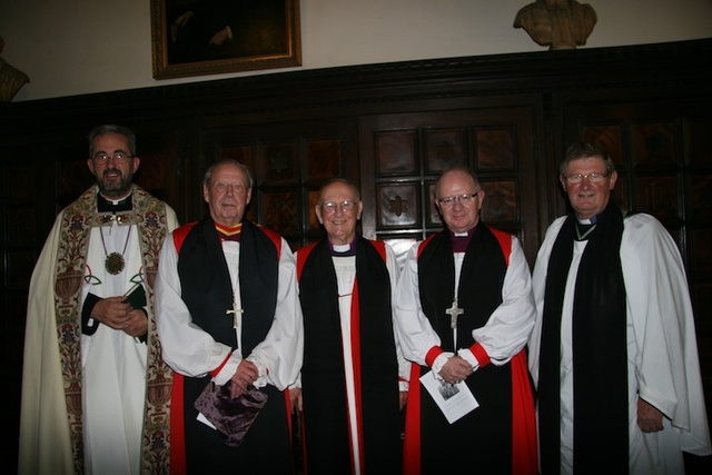Pictured at the Rt Revd Donald Caird celebration in Christ Church Cathedral were the Very Revd Dermot Dunne, Dean of Christ Church; the Rt Revd Samuel Poyntz, former Bishop of Connor; the Rt Revd Donald Caird, former Archbishop of Dublin; the Most Revd Richard Clarke, Bishop of Meath and Kildare; and the Ven Gordon Linney, former Archdeacon of Dublin.