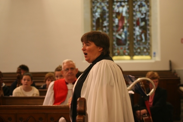 The Revd Gillian Wharton, Rector of Booterstown speaking at the blessing and dedication of a new school extension in the parish.