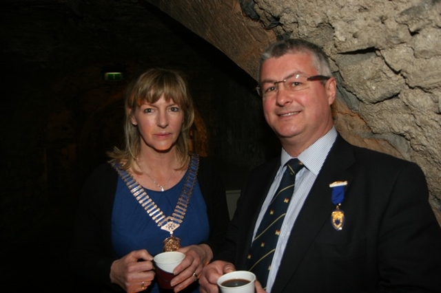 Wendy Evans, President of Kings Hospital and Johnny Honner, Past President of Kings Hospital at the reception following the 61st Annual Thanksgiving Service for the Gift of Sport in Christ Church Cathedral.