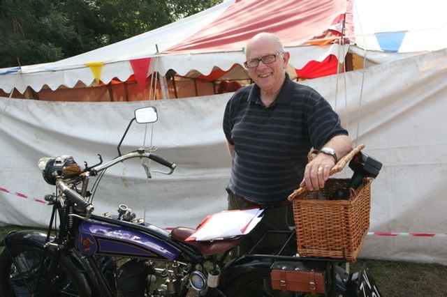 Peter McMurtry with his vintage motorbike at the Donabate Parish Fete.