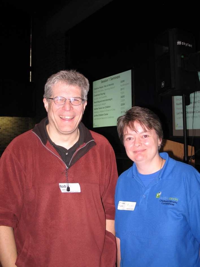 Pictured at the Building Blocks Seminar in St Patrick’s College Drumcondra are the Revd Anne Taylor of the Sunday School Society and Bob Hartman, Storyteller and author, who was the main speaker at the day long conference.