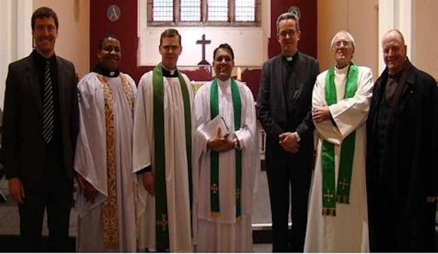 Philip McKinley, Ecumenical Officer, Irish Inter Church Committee; the Revd Obinna Ulogwara, Diocesan Chaplain for the International Community; Canon Mark Gardner, Vicar of St Patrick’s Cathedral Group of Parishes; the Revd Dr Jacob Thomas, Belfast Bible College; the Very Revd Dermot Dunne, Dean of Christ Church Cathedral;  Canon Horace McKinley, Chairperson for the International Community and the Revd William Deverell, Rector of Tallaght Parish, pictured at the Inaugural Eucharist Service of the Church of South India Malayalam in St. Catherine’s Church, St Patrick's Cathedral Group of Parishes.