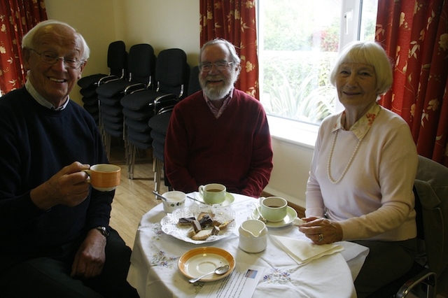 Gordon Poff and Stewart and Joy Houston enjoying the Mageough Home Coffee Morning.
