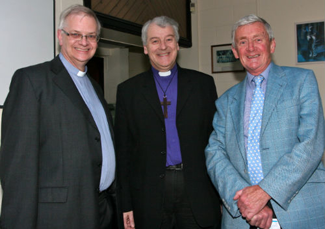 Rector of Wicklow, the Revd Canon John Clarke, the Archbishop of Dublin, the Most Revd Dr Michael Jackson and chairman of the board of East Glendalough School, Geoffrey Perrin, join the celebrations of the school’s 25th anniversary. 