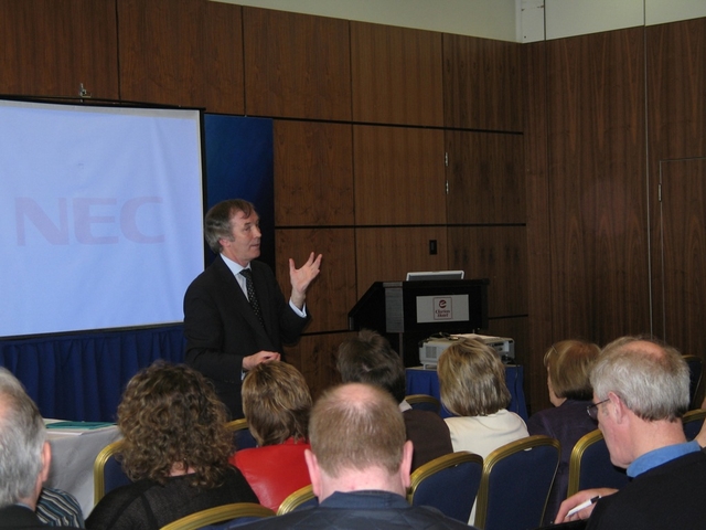 Speaking to principals and Primary School Boards of Management Chairpersons is John Lonergan, Governor of Mountjoy Prison.