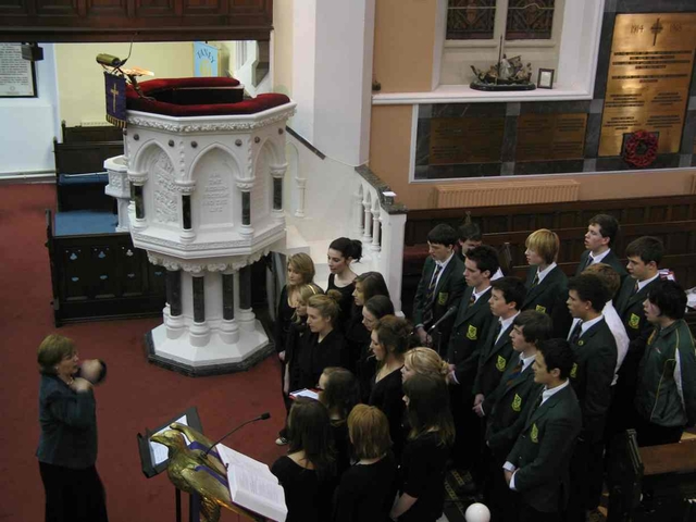 The Choirs of Sandford Park School and Alexandra College at the Ecumenical Service for of Thanksgiving for the Gift of sport in Christ Church, Taney.