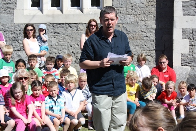 Tom Conaty, Principal, speaking at the Green Flag ceremony in Zion Parish School.