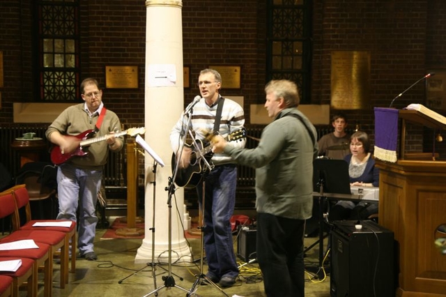 Pictured is Colin Welsh leading the singing by the Church of Ireland Theological Institute Praise band at the CITI Advent Carol service in St Georges and St Thomas Church. 