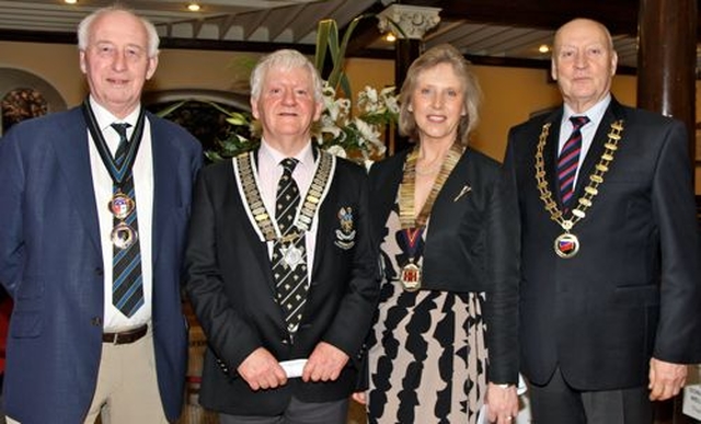 Norman Adams of the Mountjoy, Marine and Mount Temple Association; Jim Keating of the Cistercian College Roscrea Association; Valerie Twomey of the Kilkenny College Association; and Alistair White of the Masonic School Associaton at the 64th annual Ecumenical Service of Thanksgiving for the Gift of Sport in St Ann’s Church, Dublin. 