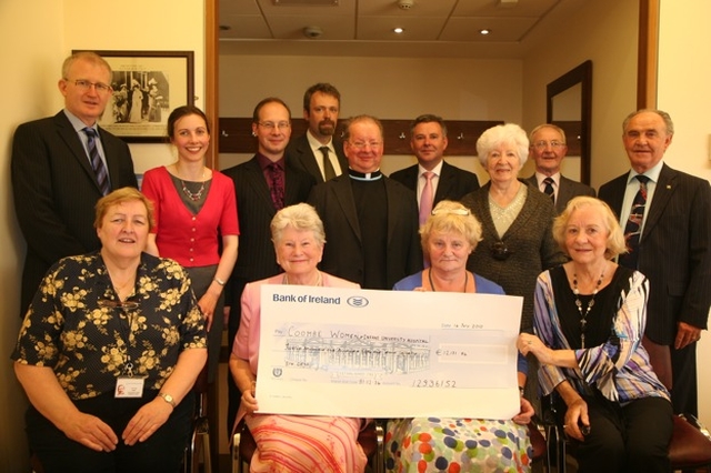 Pictured are representatives of St Patrick's Cathedral, the Coombe Hospital, the Seafield Singers and Corporate Sponsors (including Ecclesiastical Insurance) at the handing over of a cheque in excess of €12,000 to the Coombe, the proceeds of a concert in aid of the hospital in the Cathedral.