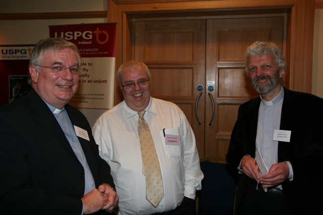Pictured at the General Synod in Armagh is the Revd Eddie Coulter, Superintendent of Irish Church Missions (Immanuel Church) in Dublin (centre) with the Revd Philip Patterson, Rector of Knockbreda, Diocese of Down (left) and  the Revd David Hilliard, Rector of Tartaraghan in the Diocese of Armagh.