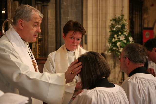 The Archbishop of Dublin, the Most Revd Dr Michael Jackson anoints the Revd Yvonne Ginnelly at her ordination to the Diaconate in Christ Church Cathedral, Dublin.