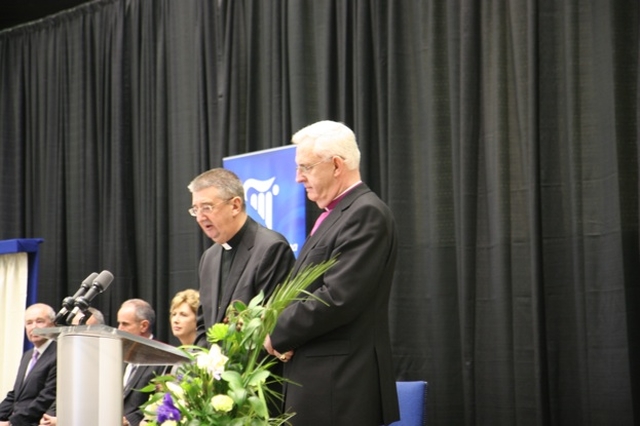 The two Archbishops of Dublin, the Most Revd Dr John Neill (right) and the Most Revd Diarmuid Martin lead the ecumenical prayers at the blessing and official opening of the new Courts of Justice Building on Parkgate Street.