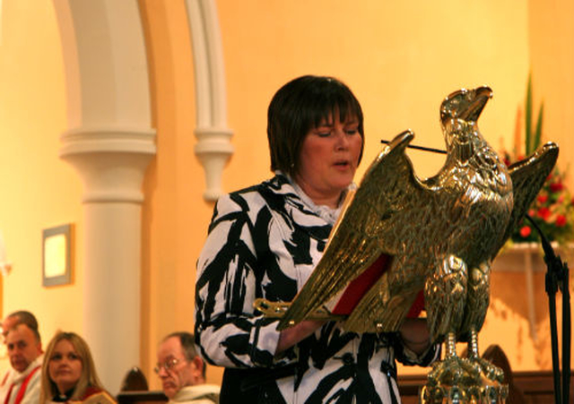 Parish reader, Myra Moody, reads a lesson at the institution of the new rector of Donoughmore and Donard with Dunlavin, Revd Olive Henderson, in St Nicholas’ Church in Dunlavin.