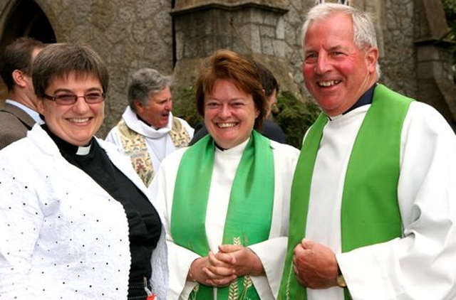 Revd Gillian Wharton, Revd Anne Taylor and Revd Ted Woods at the institution of Revd Robert Warren as the new rector of Taney. 