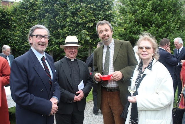 Ron Milne, Canon Bob Reed, Gavan Woods and Emily Milne at the garden party following the Friends' Festival service in Saint Patrick's Cathedral, Dublin. Photo: Patrick Hugh Lynch.